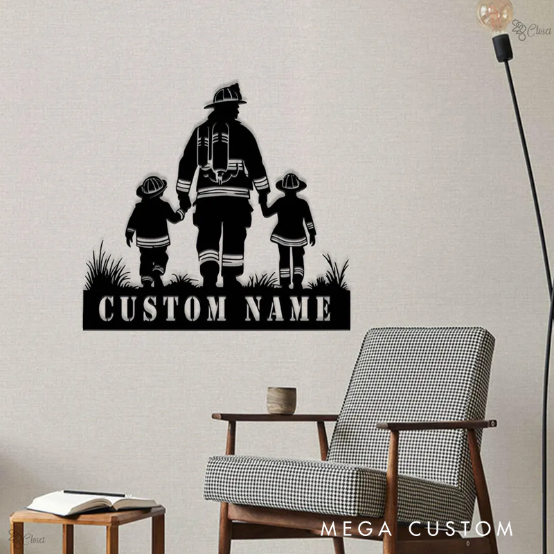 Personalized Firefighter Family Metal Wall Art with Custom Name Thoughtful Gift for Firefighters and Their Loved Ones
