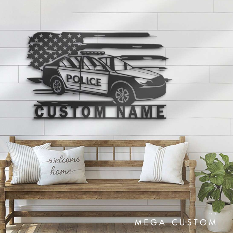 Personalized Police Car Metal Wall Art with Custom Name Unique Gift for Police Officers and Law Enforcement