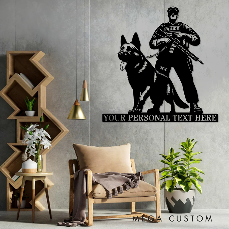 Custom Police Officer and K9 Metal Wall Art with Personalized Text Gift for Law Enforcement Heroes
