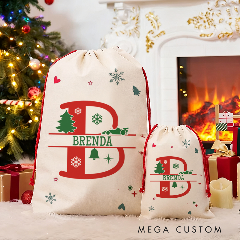 Personalized Racing Letter Sack Custom Name Gift Bag Unique Christmas Bag for Racers and Racing Lovers