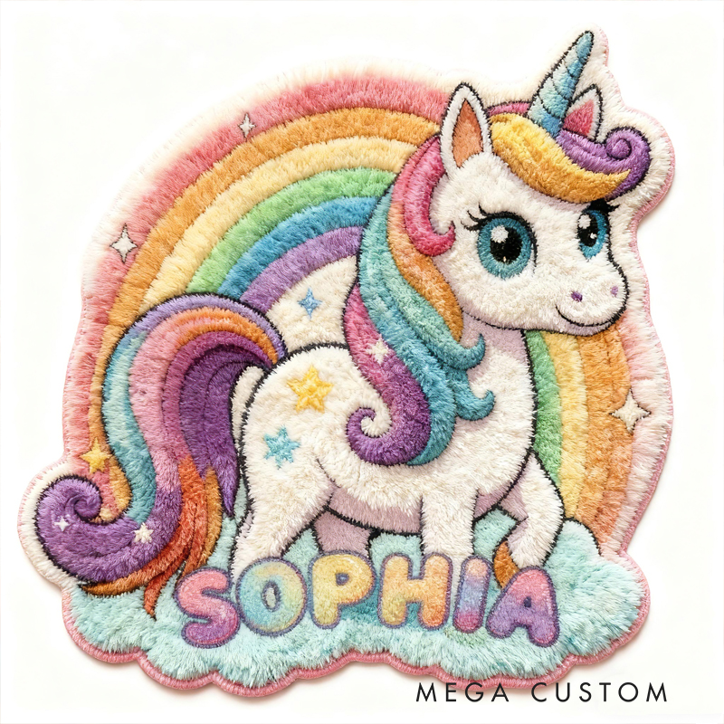 Personalized Rainbow Horse Rainbow Custom Name Soft Decorative Gift Magical Fantasy Style Cozy Nursery Pink Purple Star Dream Lovely Cute Baby Room Playtime Sweet Carpet Rug for Kids