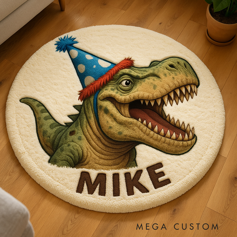 Personalized Dinosaur Monster Truck Custom Name Soft Decorative Gift Adventure Style Cozy Bedroom Fun Playtime Explorer Boy Room Creative Carpet Rug for Kids
