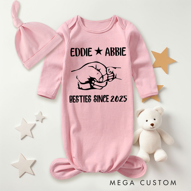 Personalized Besties Since 2025 Fist Bump Baby Gowns Funny Baby Gift