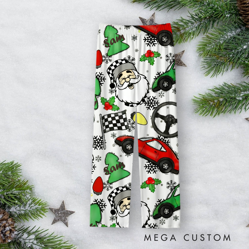 Personalized Christmas Pajama Set with Santa and Car Themed Festive Design Vehicle Lover Gift