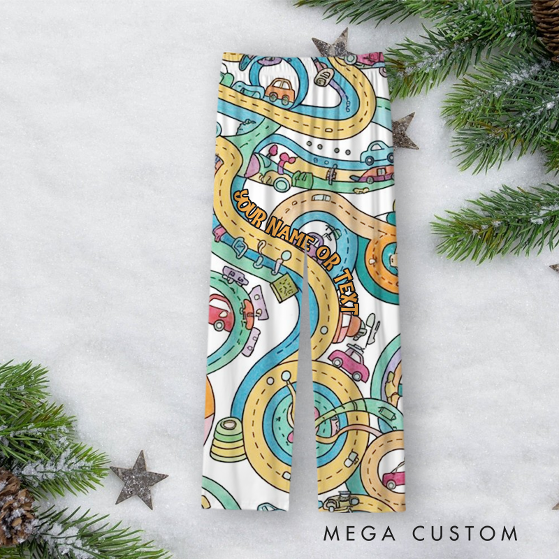 Personalized Road Map Christmas Pajama Set with Fun and Colorful Design Vehicle Lover Gift
