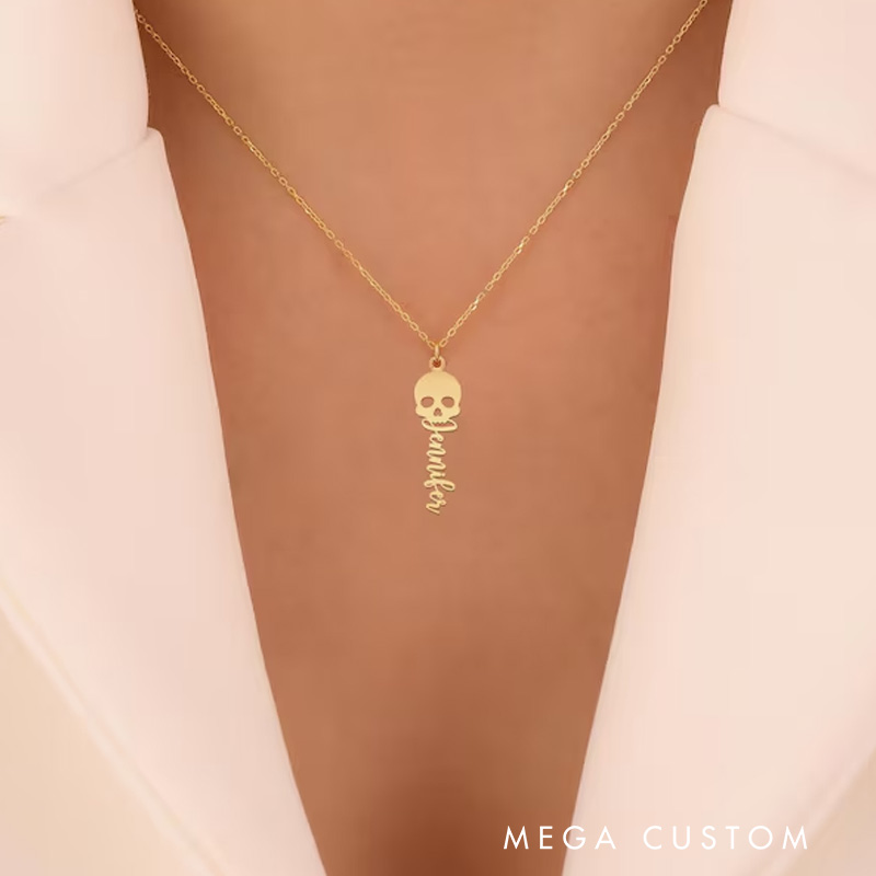 Personalized Skull Necklace Playful Jewelry Piece Thoughtful Gift for Halloween and Dark Style Lovers
