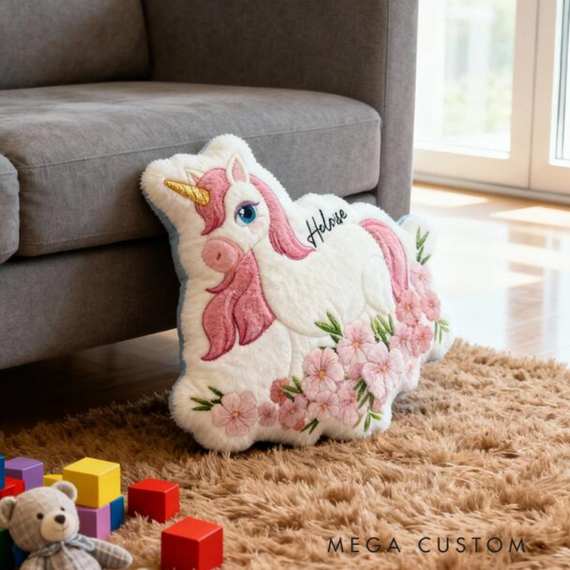 Personalized Dream Horse Name Custom Soft Decorative Gift Pink Floral Style Magical Dream Cute Pony Lovely Princess Room Cozy Sweet Fairy Garden Graphic 3D Print Pillow
