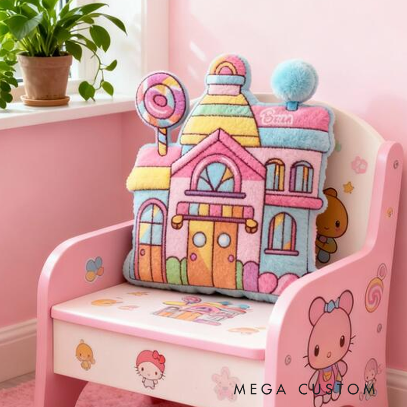 Personalized Candy House Name Custom Soft Decorative Gift Colorful Sweet Style Cute Magical Dream Cozy Playroom Lovely Fairy Tale Bedroom Fun Graphic 3D Print Pillow