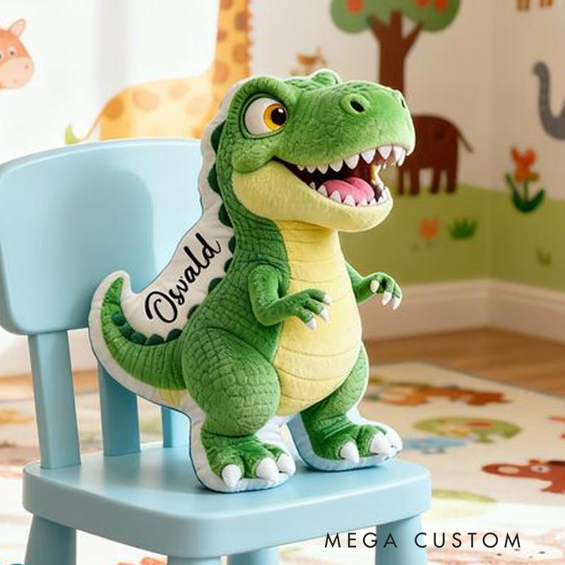 Personalized Green Dinosaur Name Custom Soft Decorative Gift Fun Adventure Style Cute T Rex Cozy Bedroom Playroom Lovely Boy Toy Friendly Animal Graphic 3D Print Pillow