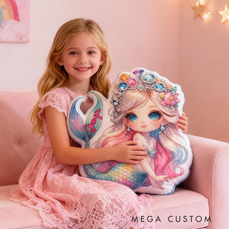 Personalized Mermaid Name Custom Soft Decorative Gift Colorful Ocean Style Cute Magical Dream Sparkling Tail Lovely Princess Cozy Bedroom Fantasy Graphic 3D Print Pillow