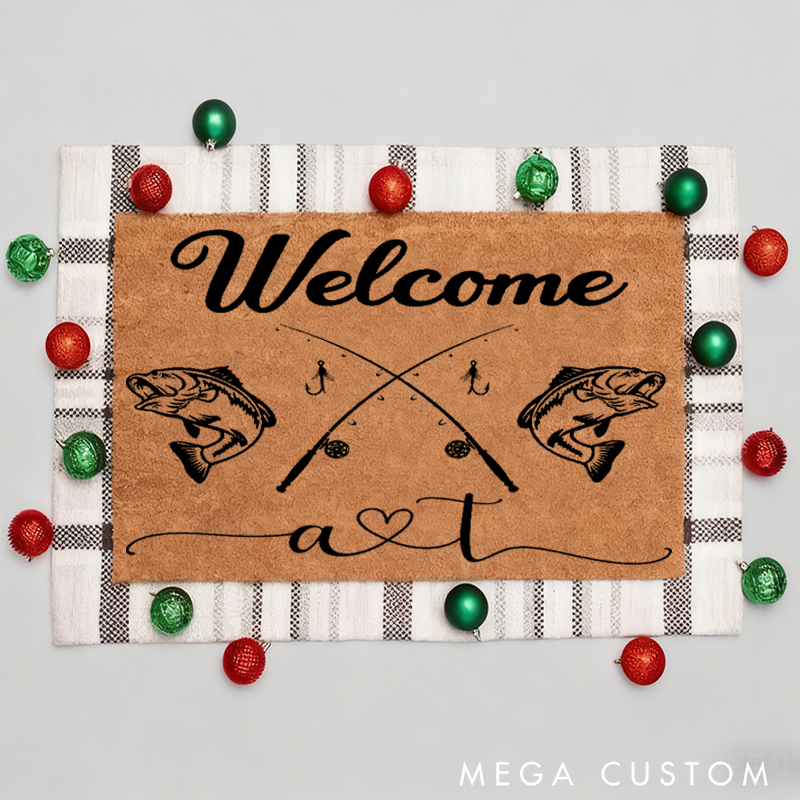 Personalized Fishing Welcome Doormat Fishing Doormat Custom Initials Durable and Stylish Entryway Rug for Fishing Lovers and Home Decor