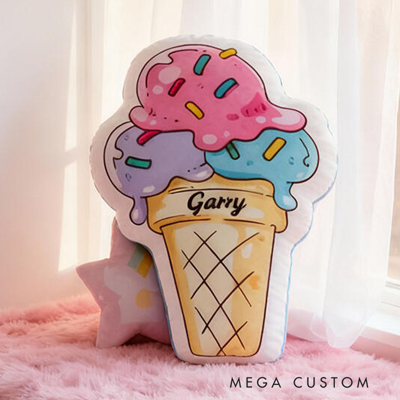 Personalized Ice Cream Name Custom Soft Decorative Gift Colorful Sweet Style Cute Summer Treat Cozy Bedroom Lovely Dessert Playroom Fun Pastel Graphic 3D Print Pillow
