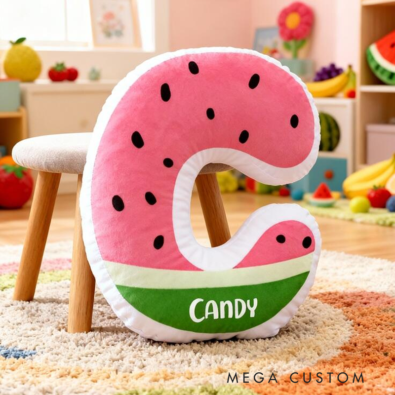 Personalized Watermelon Letter Name Custom Soft Decorative Gift Fruit Style Cute Summer Fresh Sweet Cozy Playroom Lovely Kids Room Fun Colorful Graphic 3D Print Pillow