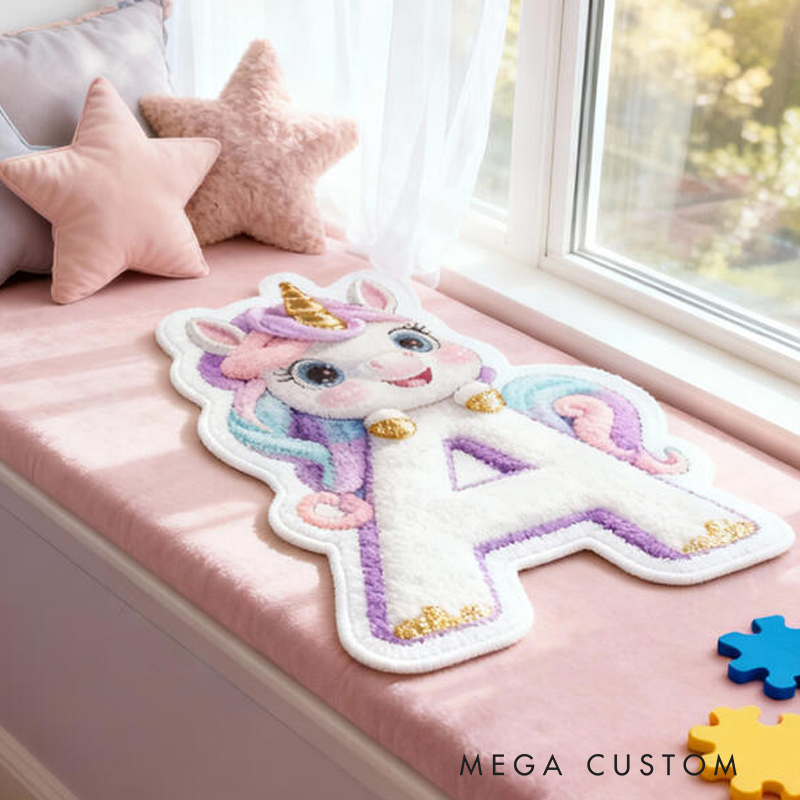 Personalized Dream Horse Letter Name Custom Soft Decorative Gift Rainbow Pastel Style Cute Magical Dream Lovely Princess Cozy Bedroom Playroom Fun Fantasy Carpet Rug for Kids