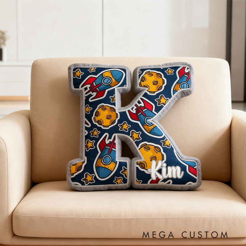 Personalized Space Themed Letter Shaped Pillow Custom Name Design Science tecacher Gift