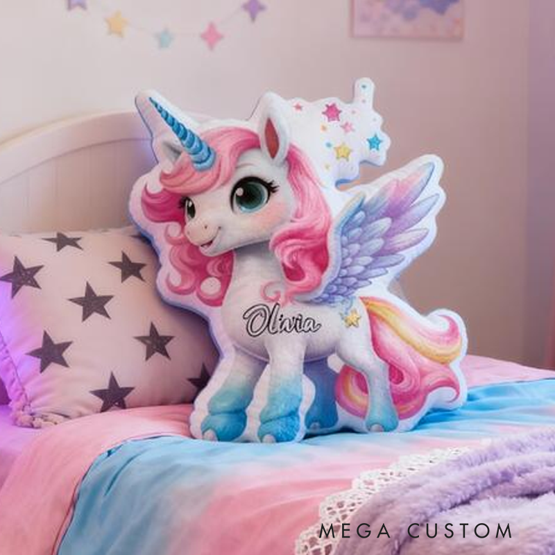 Personalized Dream Horse Pegasus Name Custom Soft Decorative Gift Magical Rainbow Style Cute Fantasy Dream Lovely Princess Cozy Bedroom Playroom Starry Graphic 3D Print Pillow
