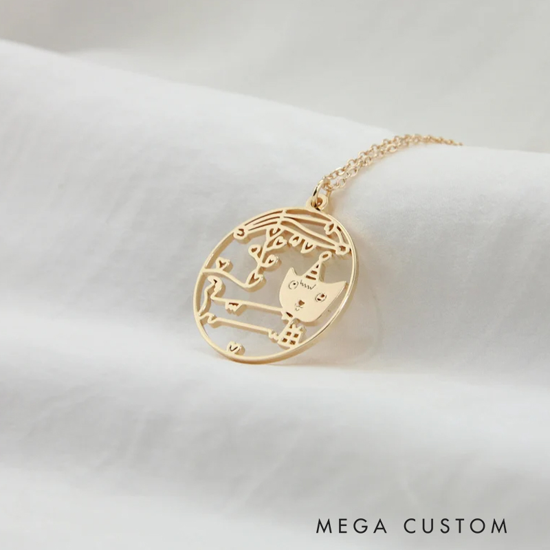 Customized Children Artwork Necklace Kids Drawing Necklace Unique Gifts for Her and Him