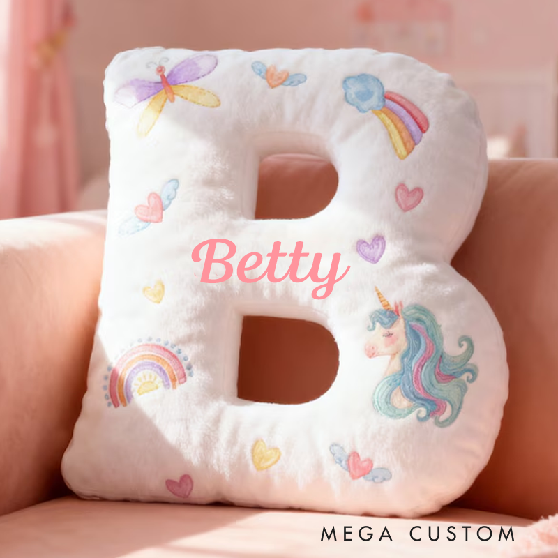 Personalized Dreamy Horse Letter Name Custom Soft Decorative Gift Rainbow Heart Style Cute Magical Dream Lovely Princess Cozy Bedroom Playroom Sweet Fantasy Graphic 3D Print Pillow