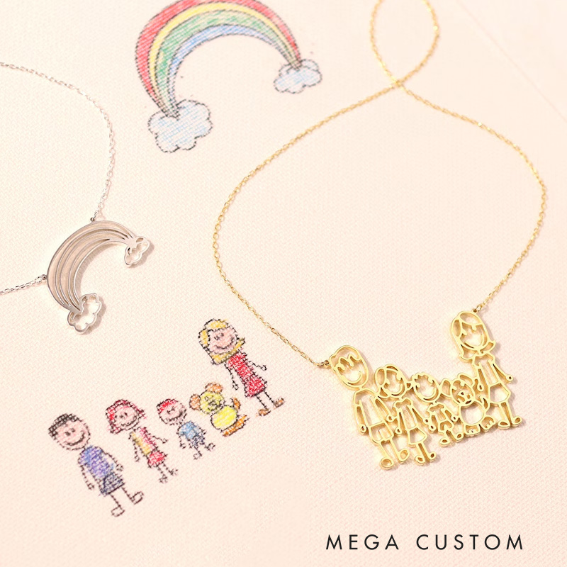 Personalized Children's Drawing Necklace Family Necklace for Cherished Memories and Thoughtful Gifts