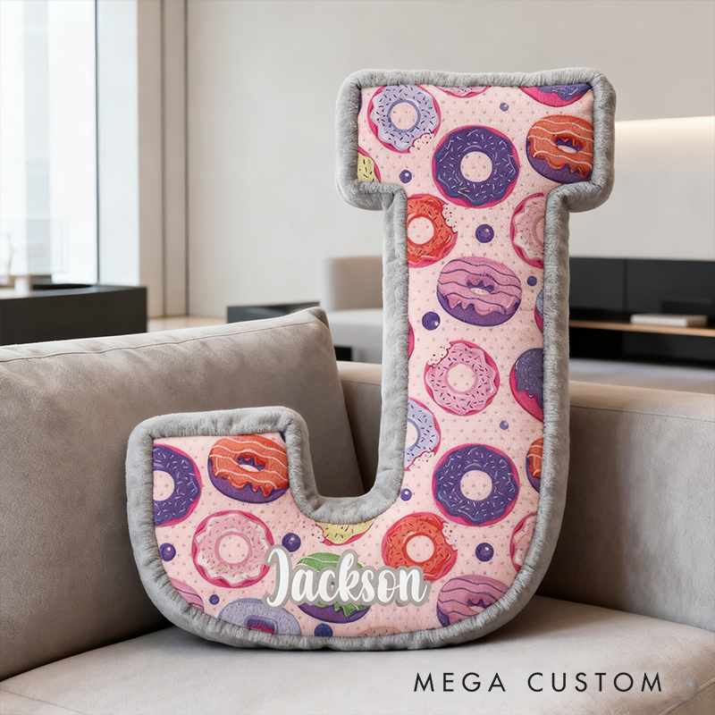 Personalized Donut Themed Letter Shaped Pillow Custom Name Design Gift