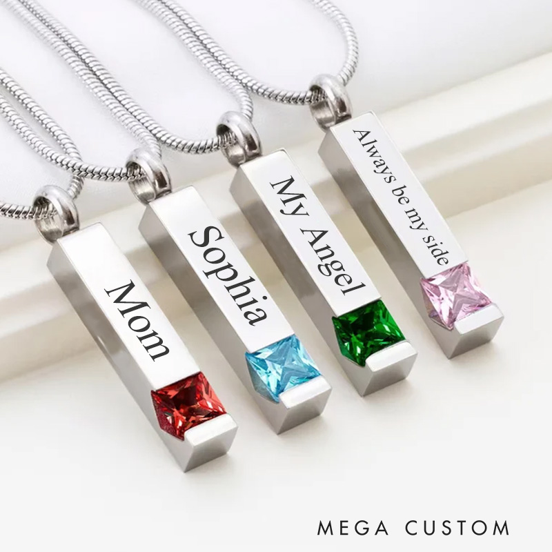 Personalized Name Birthstone Ashes Necklace Gifts for Her and Him