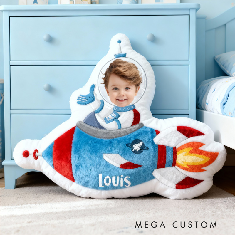 Personalized Rocket Spaceship Name Custom Soft Decorative Gift Space Adventure Style Fun Playful Cozy Kid Room Astronaut Dream Galaxy Star Blastoff Graphic 3D Print Pillow