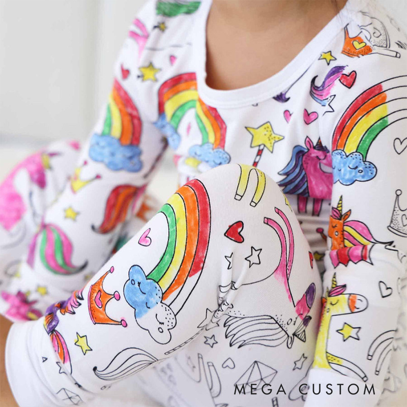 Personalized Dream Horse Rainbow Name Custom Creative Gift Magical Fantasy Style Fun Playful Cozy Dream Cute Kids Art Coloring Adventure Joyful Colorable Two Piece Pajama Set
