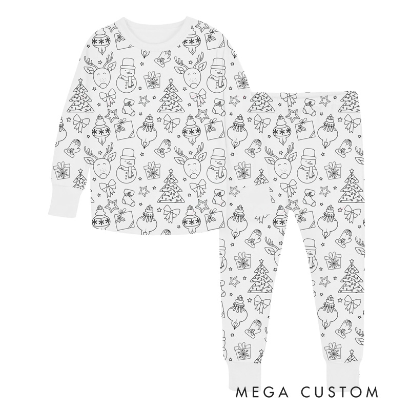 Personalized Coloring Name Custom Creative Gift Fun Art Style Interactive Play Educational Cozy Sleepwear Cute Dream Kids DIY Drawing Adventure Colorable Two Piece Pajama Set