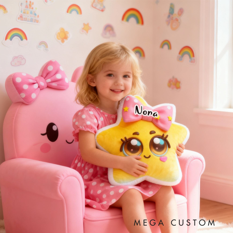 Personalized Cute Star with Name Graphic 3D Print Pillow Christmas Gift for Kids or Baby Birthday Gift