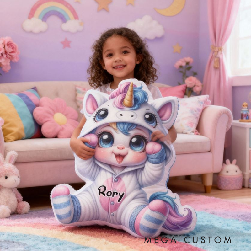 Personalized Cute Cartoon Dreamy Horse with Name Graphic 3D Print Pillow Christmas Gift for Kids or Baby Birthday Gift