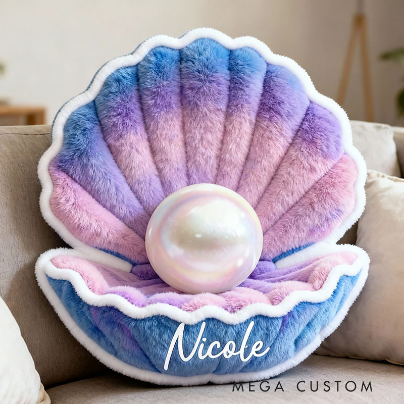 Personalized Seashell Pearl Name Custom Soft Decorative Gift Ocean Mermaid Style Pastel Dream Elegant Cozy Beach Underwater Fantasy Lovely Decor Graphic 3D Print Pillow