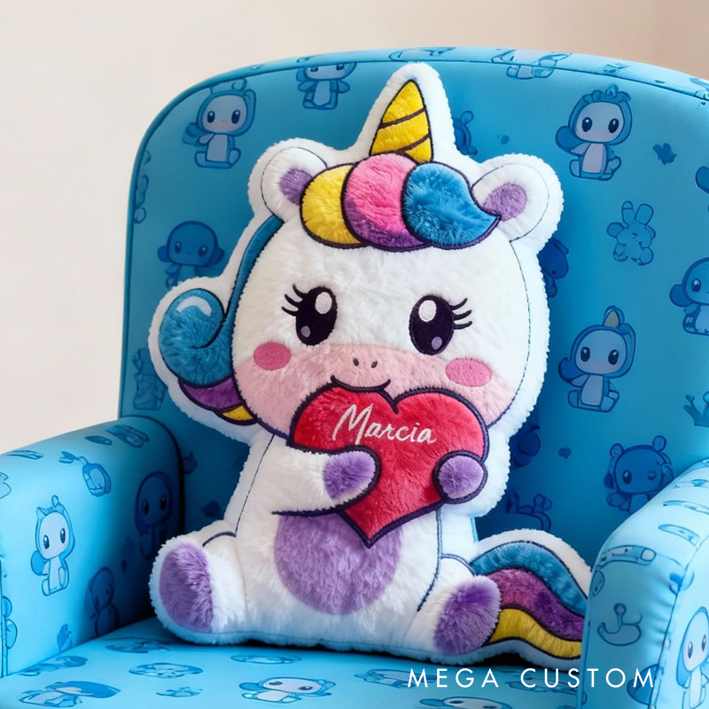 Personalized Dream Horse Heart Name Custom Soft Decorative Gift Magical Rainbow Style Cute Cozy Dream Sweet Fantasy Colorful Lovely Kids Room Adorable Plush Graphic 3D Print Pillow