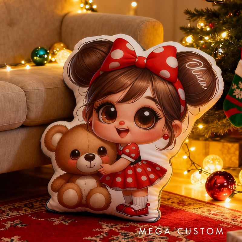 Personalized Cute Girl with Name Graphic 3D Print Pillow Christmas Gift for Kids or Baby Birthday Gift
