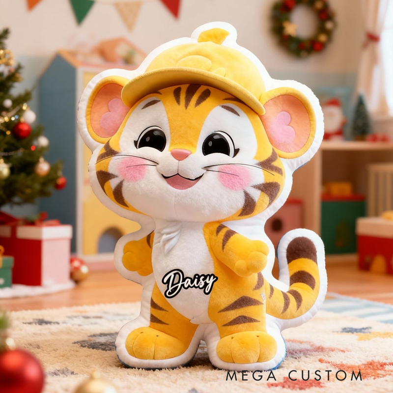 Personalized Cute Tiger with Name Graphic 3D Print Pillow Christmas Gift for Kids or Baby Birthday Gift