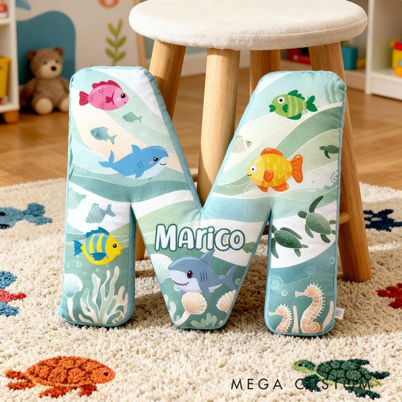 Personalized Cute Marine Animal Underwater Pattern Design with Name Graphic 3D Print Pillow Christmas Gift for Kids or Baby Birthday Gift