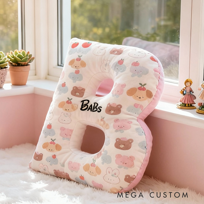 Personalized Cartoon Bunny and Bear Pattern with Name Graphic 3D Print Pillow Christmas Gift for Kids or Baby Birthday Gift