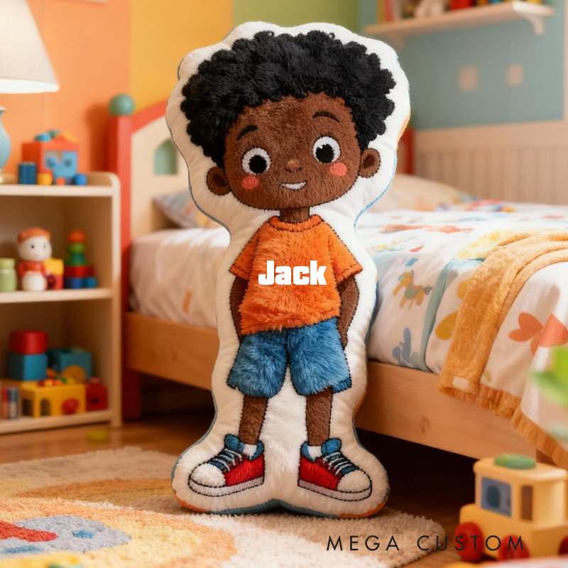 Personalized Cute Boy Character Cushion With Orange Shirt And Blue Shorts Graphic 3D Print Pillow