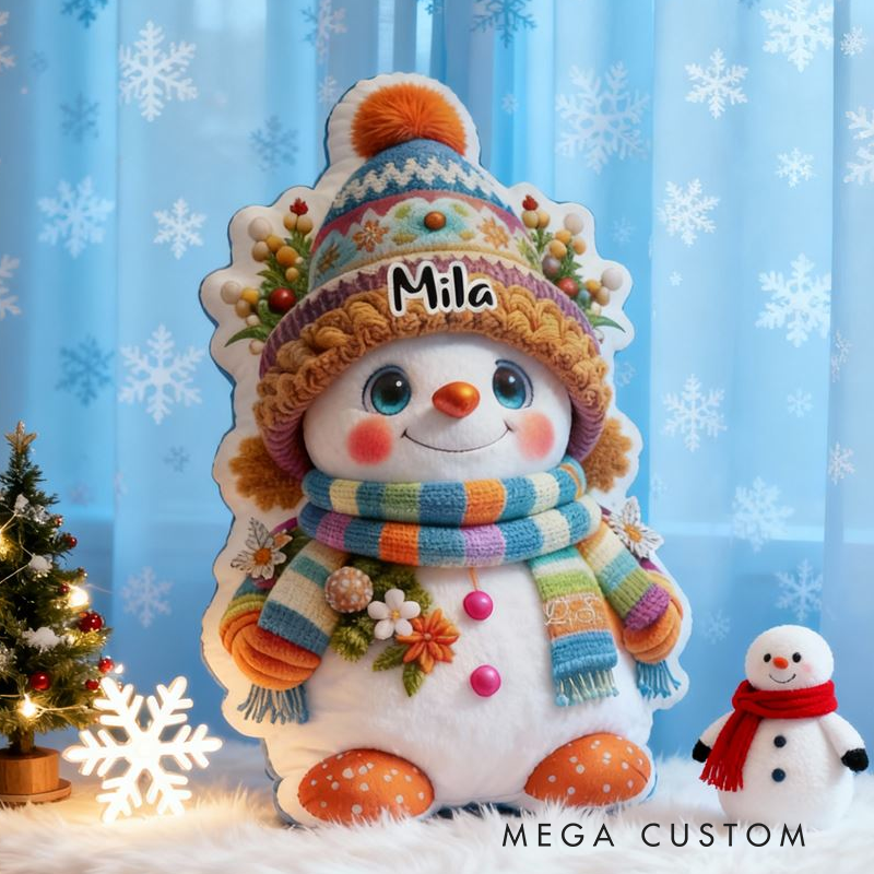 Personalized Snowman with Name Graphic 3D Print Pillow Christmas Gift for Kids or Baby Birthday Gift