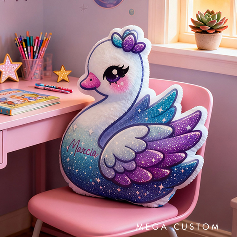 Personalized Elegant Swan Cushion With Purple And Blue Gradient Feathers Graphic 3D Print Pillow
