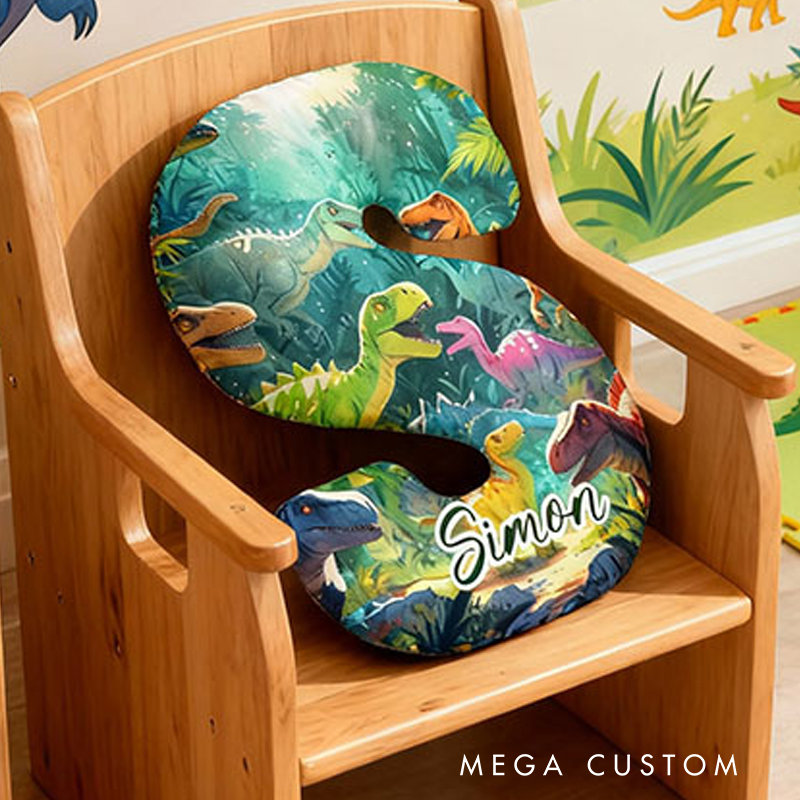 Personalized Dinosaur Letter Cushion With Jungle Background For Kids Room Graphic 3D Print Pillow