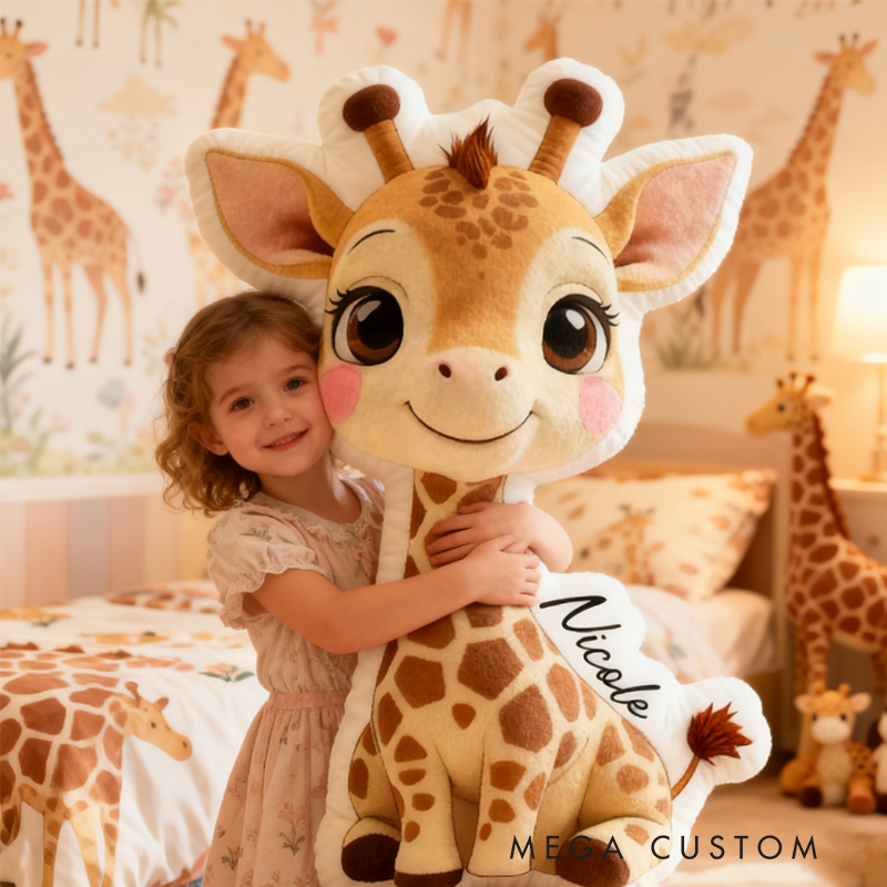 Personalized Cute Giraffe with Name Graphic 3D Print Pillow Christmas Gift for Kids or Baby Birthday Gift