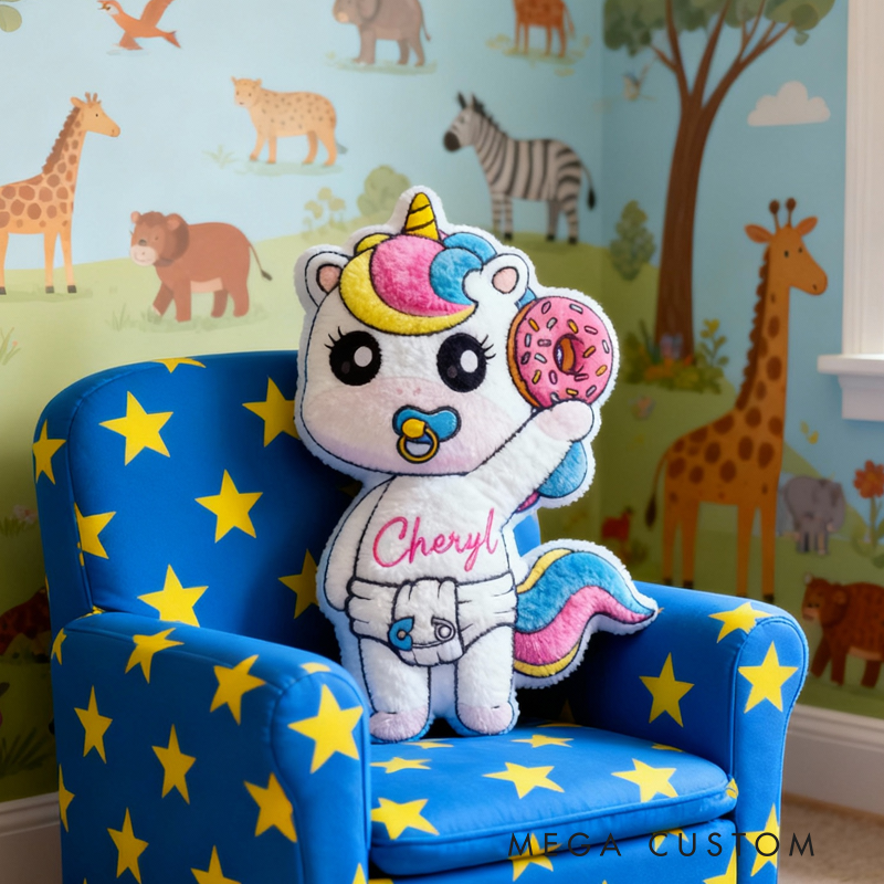 Personalized Cute Dream Horse and Donuts with Name Graphic 3D Print Pillow Christmas Gift for Kids or Baby Birthday Gift