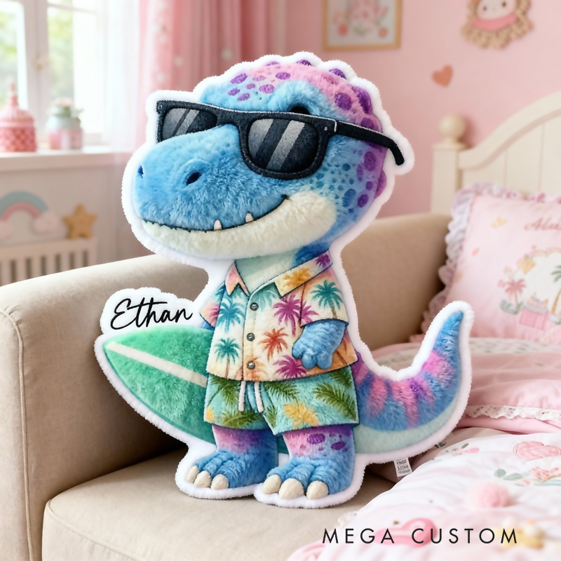 Personalized Cute Dinosaur-Shaped with Name Graphic 3D Print Pillow Christmas Gift for Kids or Baby Birthday Gift