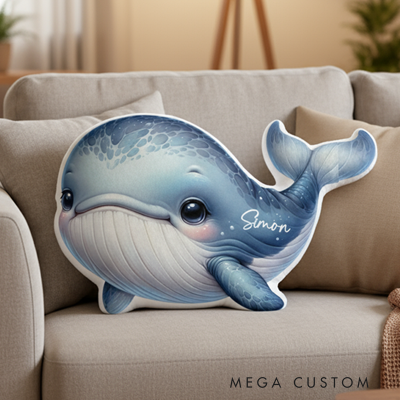 Personalized Cute Blue Whale Cushion For Ocean Themed Kids Bedroom Graphic 3D Print Pillow