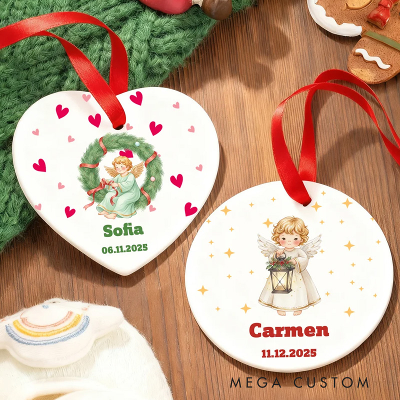 Personalized Christmas Angel Christmas Ceramic Ornament with Name and Date Tree Home Decor Christmas Gift for Family Friends
