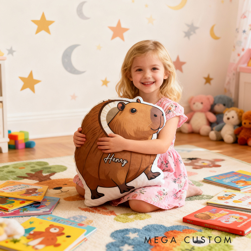 Personalized Capybara Design with Name Graphic 3D Print Pillow Christmas Gift for Kids or Baby Birthday Gift