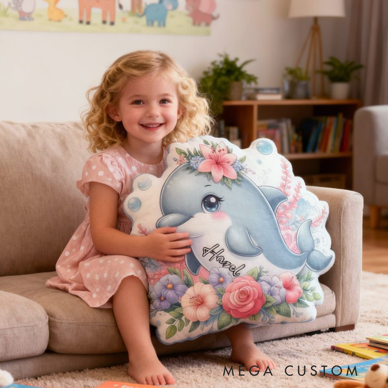 Personalized Cartoon Dolphin Print with Name Graphic 3D Print Pillow Christmas Gift for Kids or Baby Birthday Gift