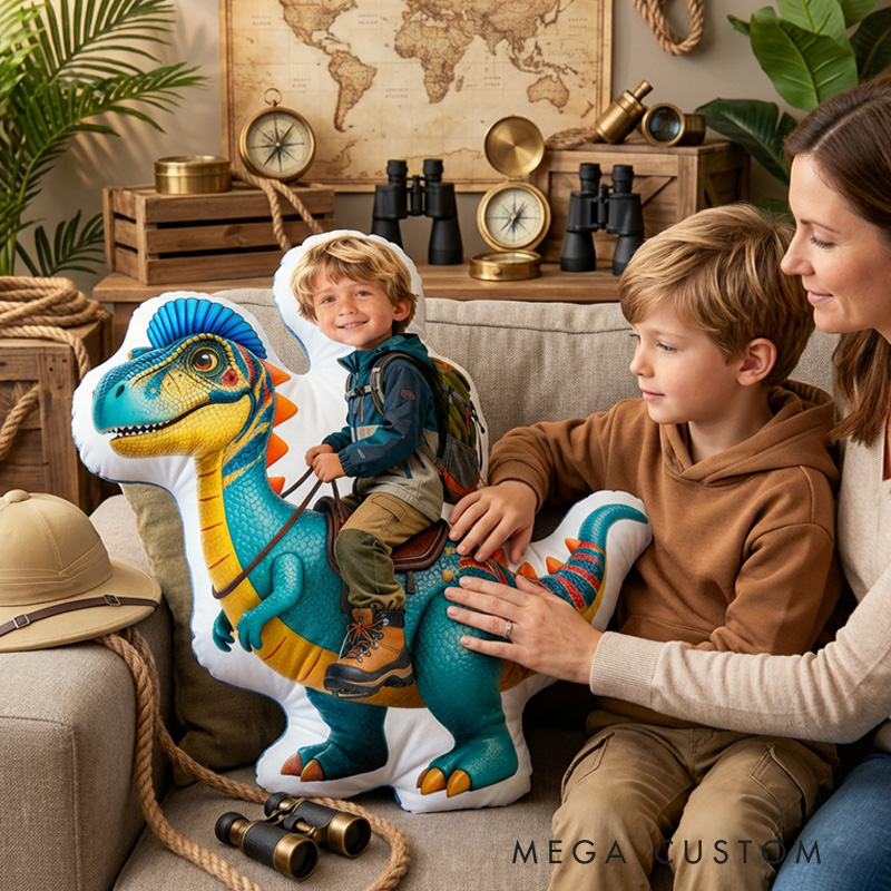 Personalized Christmas Dinosaur Cushion With Colorful Blue And Green Reptile Graphic 3D Print Pillow