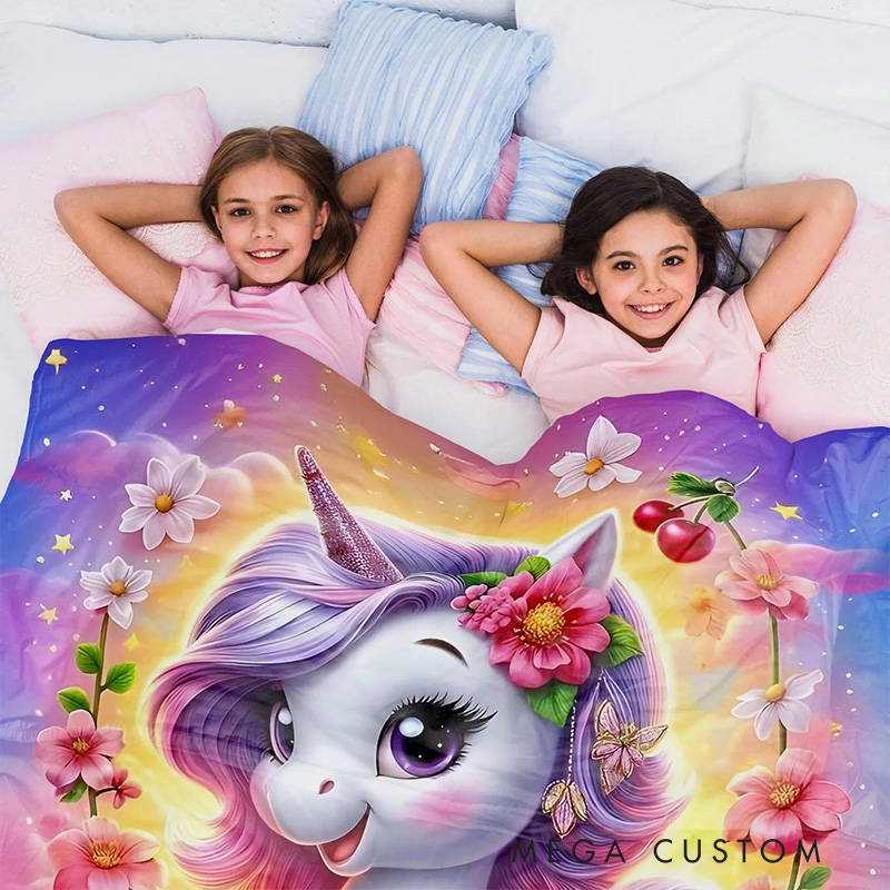 Personalized Cute Dream Horse Blanket With Rainbow And Heart For Girls Bedroom Blanket