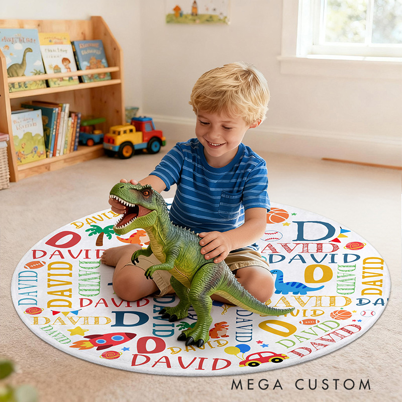 Personalized Colorful Name Round Carpet Rug With Bright Letters For Nursery Room Carpet Rug for Kids